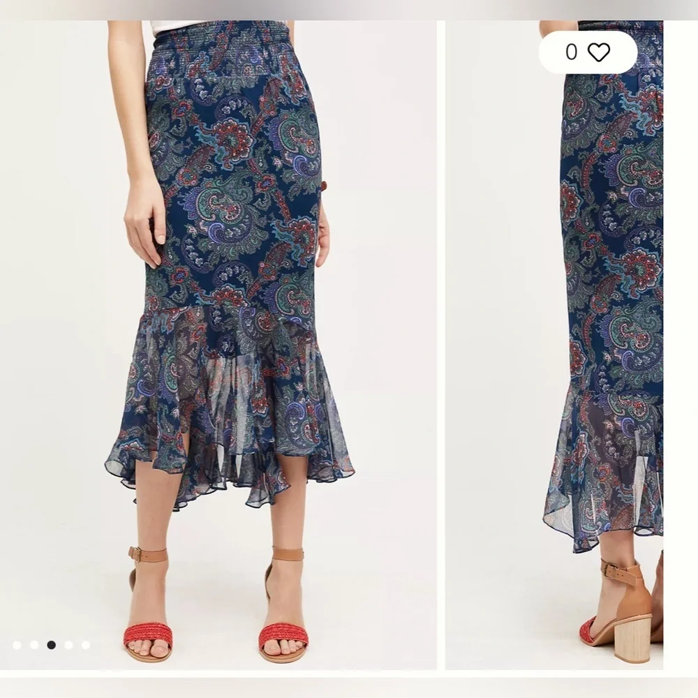Anthropologie Vanessa Virginia Silk Paisley Skirt Size 2 midi pattern print - Picture 6 of 12
